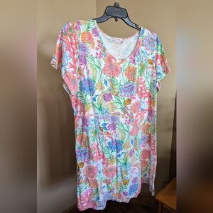 Fresh Produce Dress Hawaiian Floral Prink Cotton Knit 2X or XXLARGE